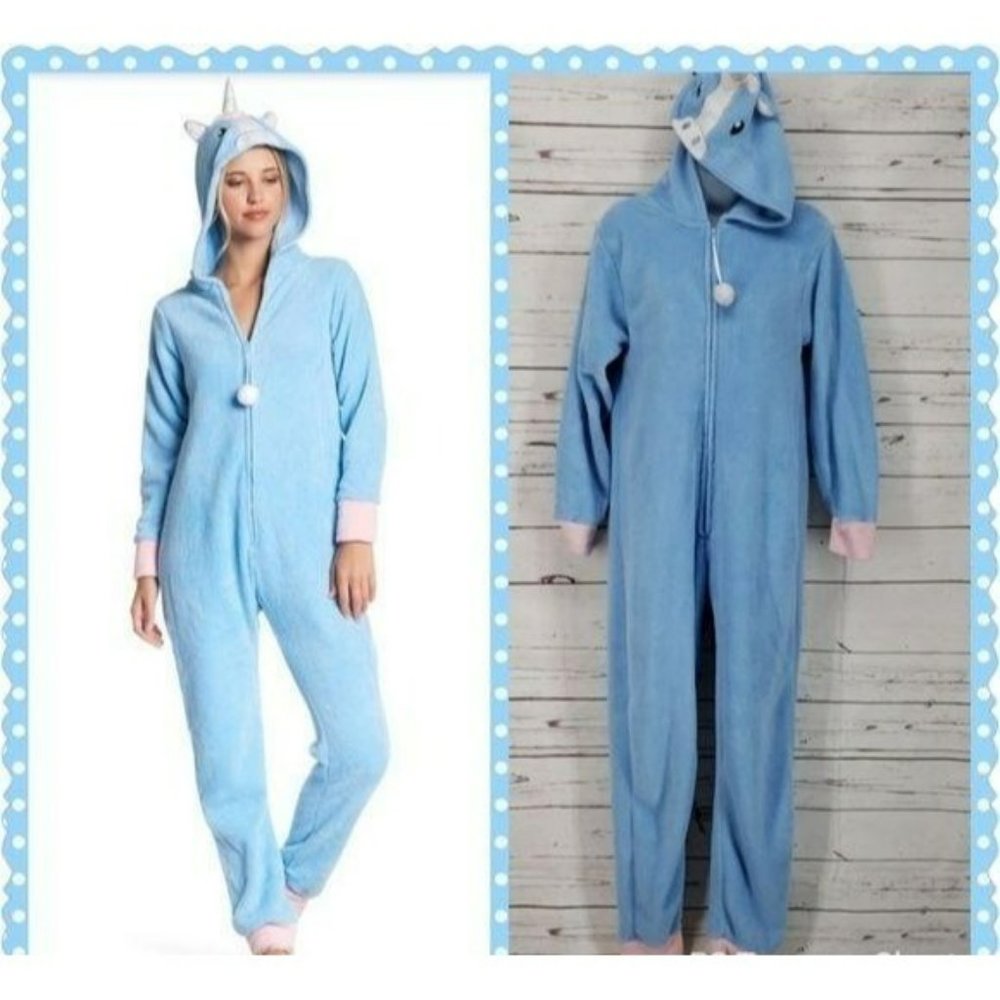 Pj Couture Unicorn Hooded‎ One Piece Pajamas Zip Up Medium
